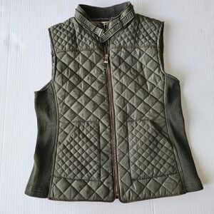 Miami Francesca's Olive Green Quilted Vest Layer Gold Hardware Women Size Large